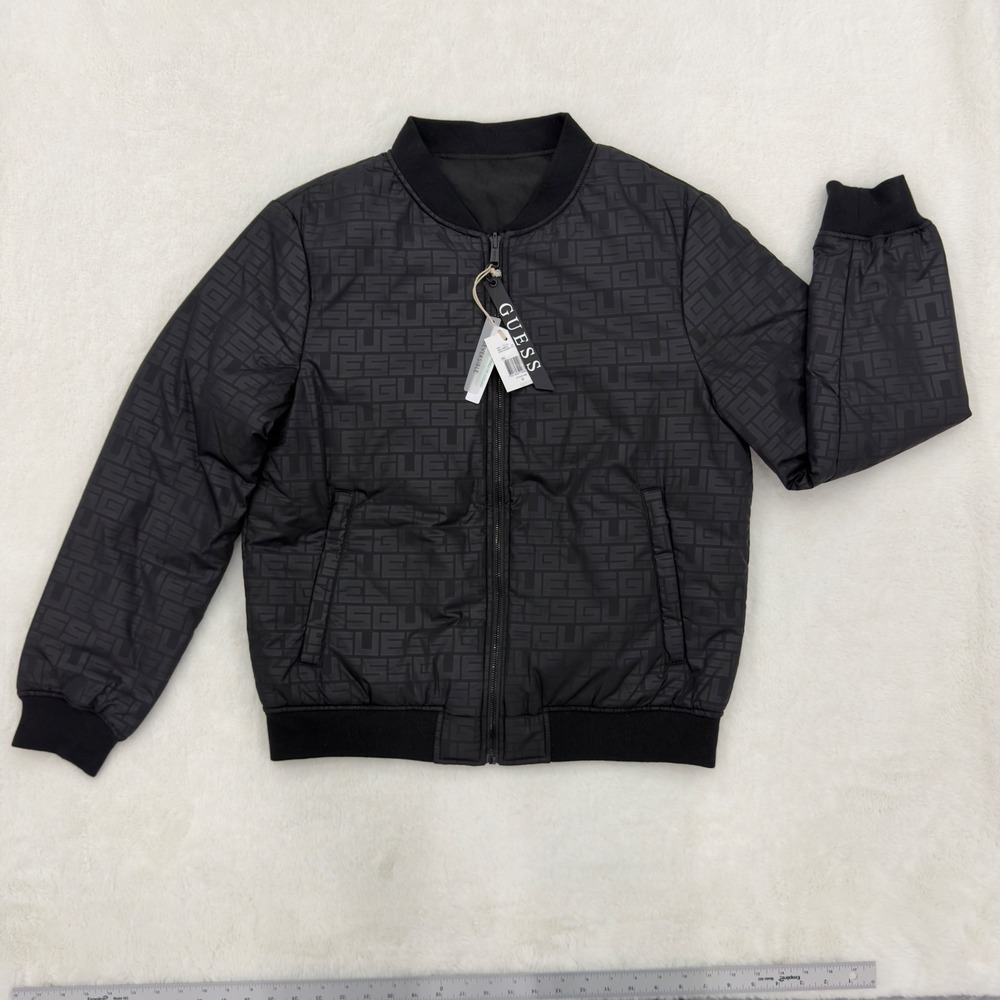 Guess Mens Reversible Bomber Jacket Black Embossed Logo Full Zip M M2RL33WEZ62